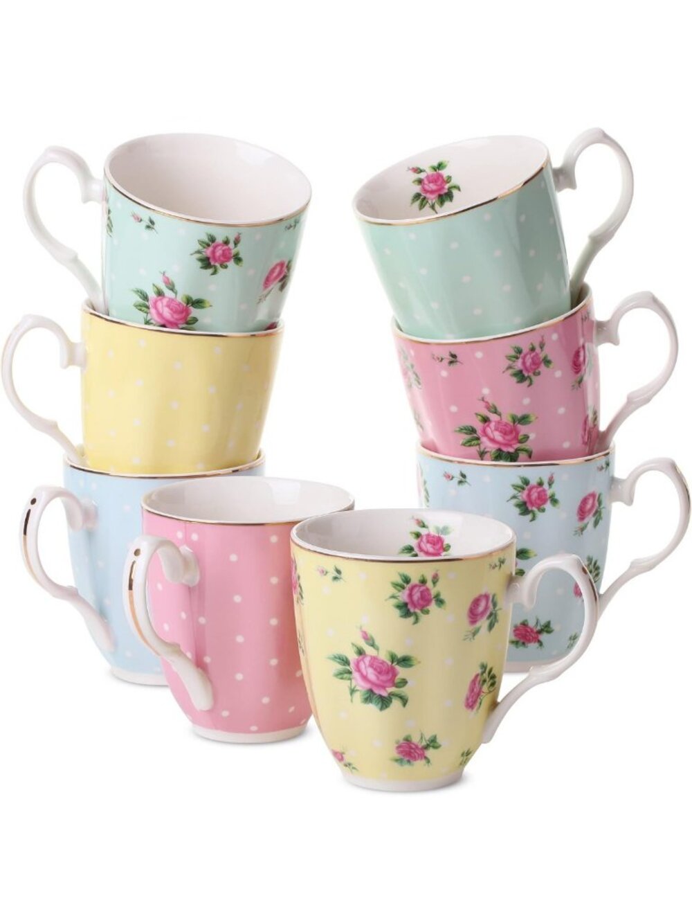 Elegant Porcelain Coffee Mugs Set of 8, 12 oz Large Tea Cups, Perfect for Home